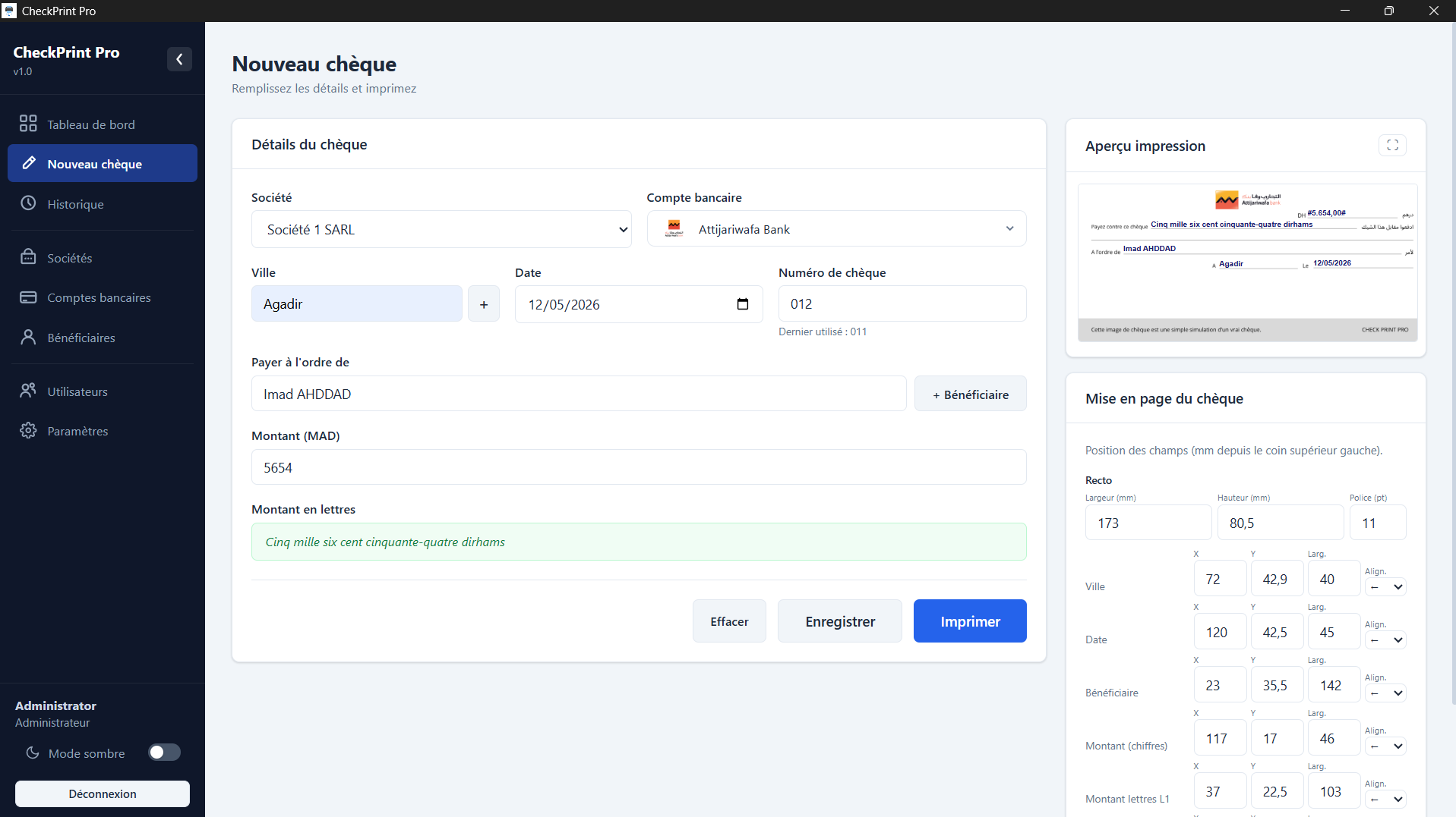 Impression de chèques avec aperçu en temps réel — CheckPrint Pro